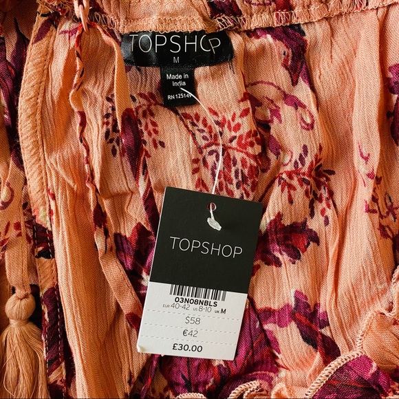 NWT TOPSHOP Pink Red Floral Cold Shoulder Romper Size Medium - Picture 11 of 11